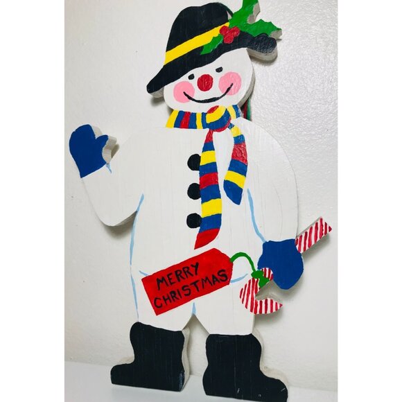 Handmade Snowman Wood Cut Out Christmas Decor Wooden Wall Hanging Holidays - Picture 2 of 6